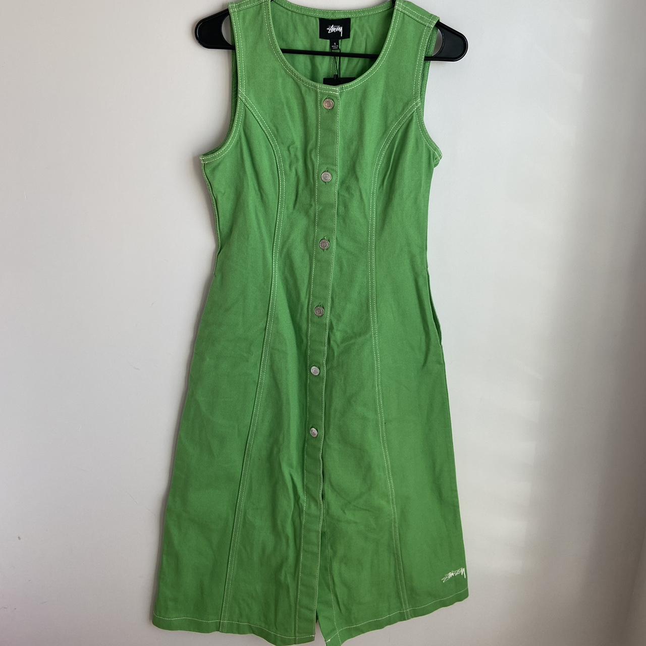 stussy Lime green denim long dress Depop