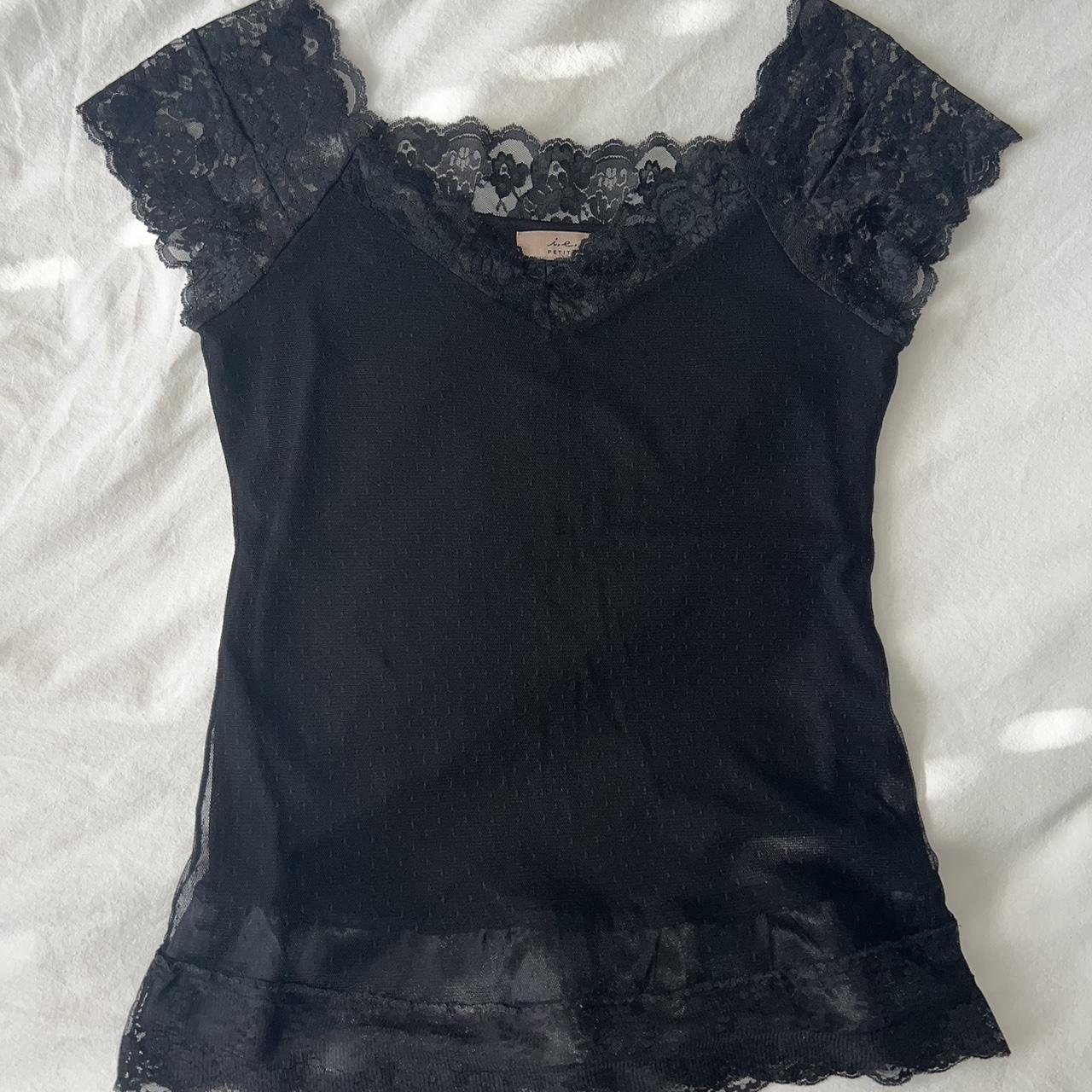 Vintage black lace top This top has a sheer lace top... - Depop