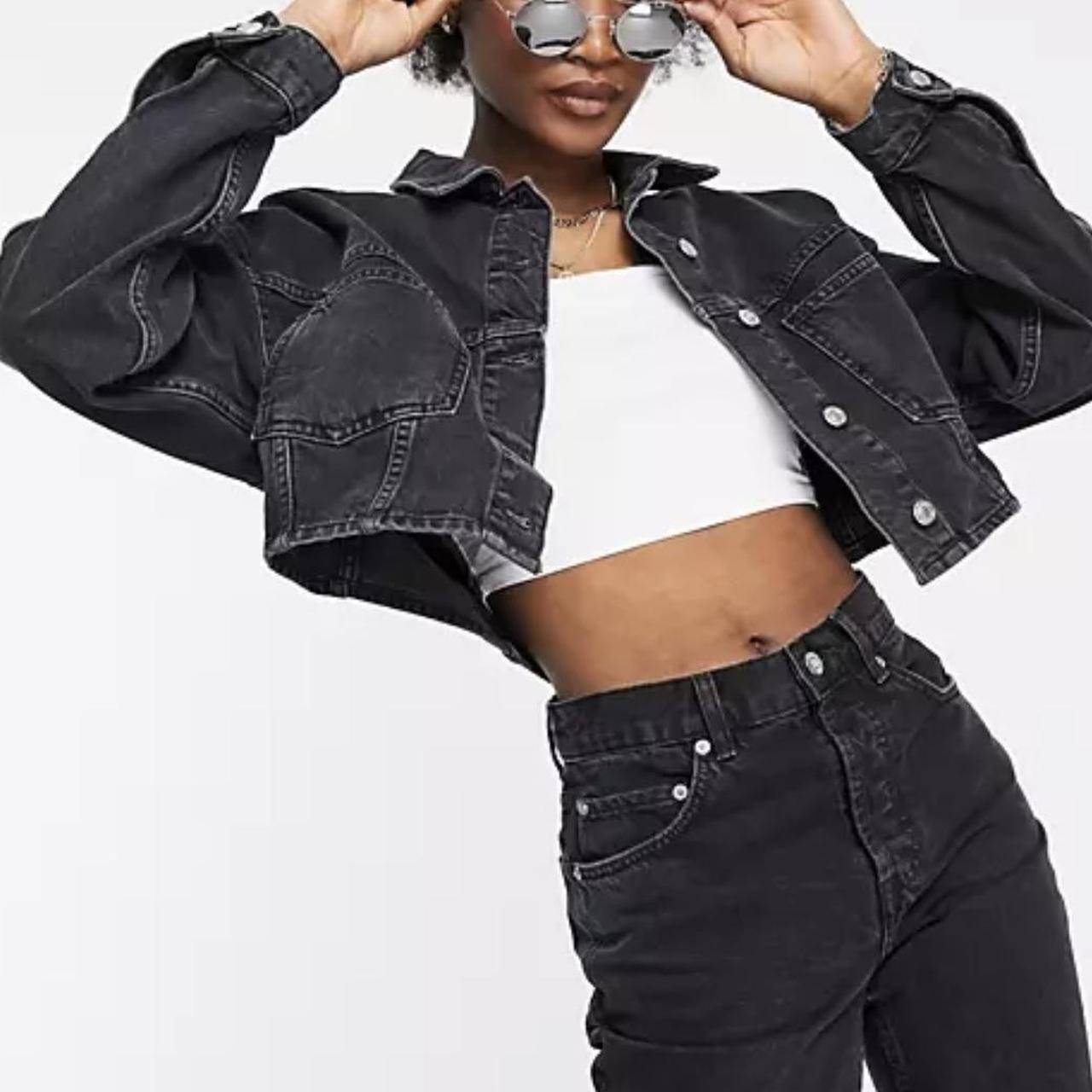 CROPPED DENIM JACKET size small but... Depop