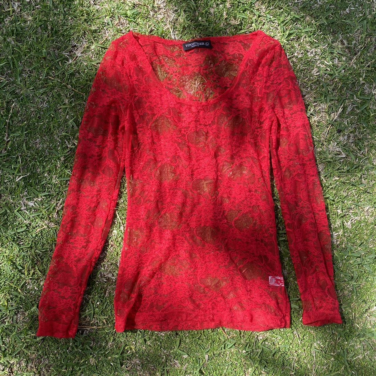 y2k red lace long sleeve top! 💋condition:...