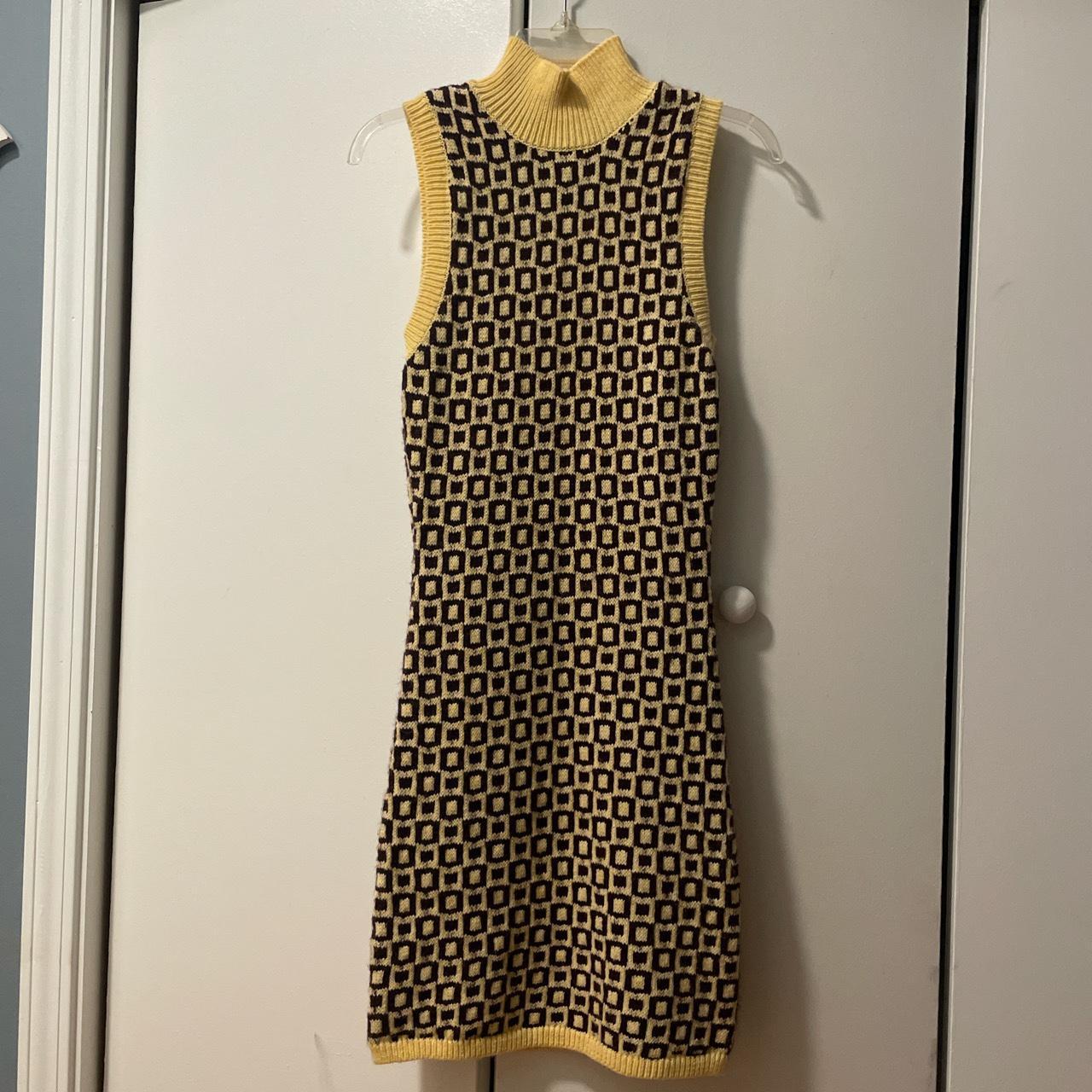 Knitted Brown and Yellow Crème Geometric printed... - Depop