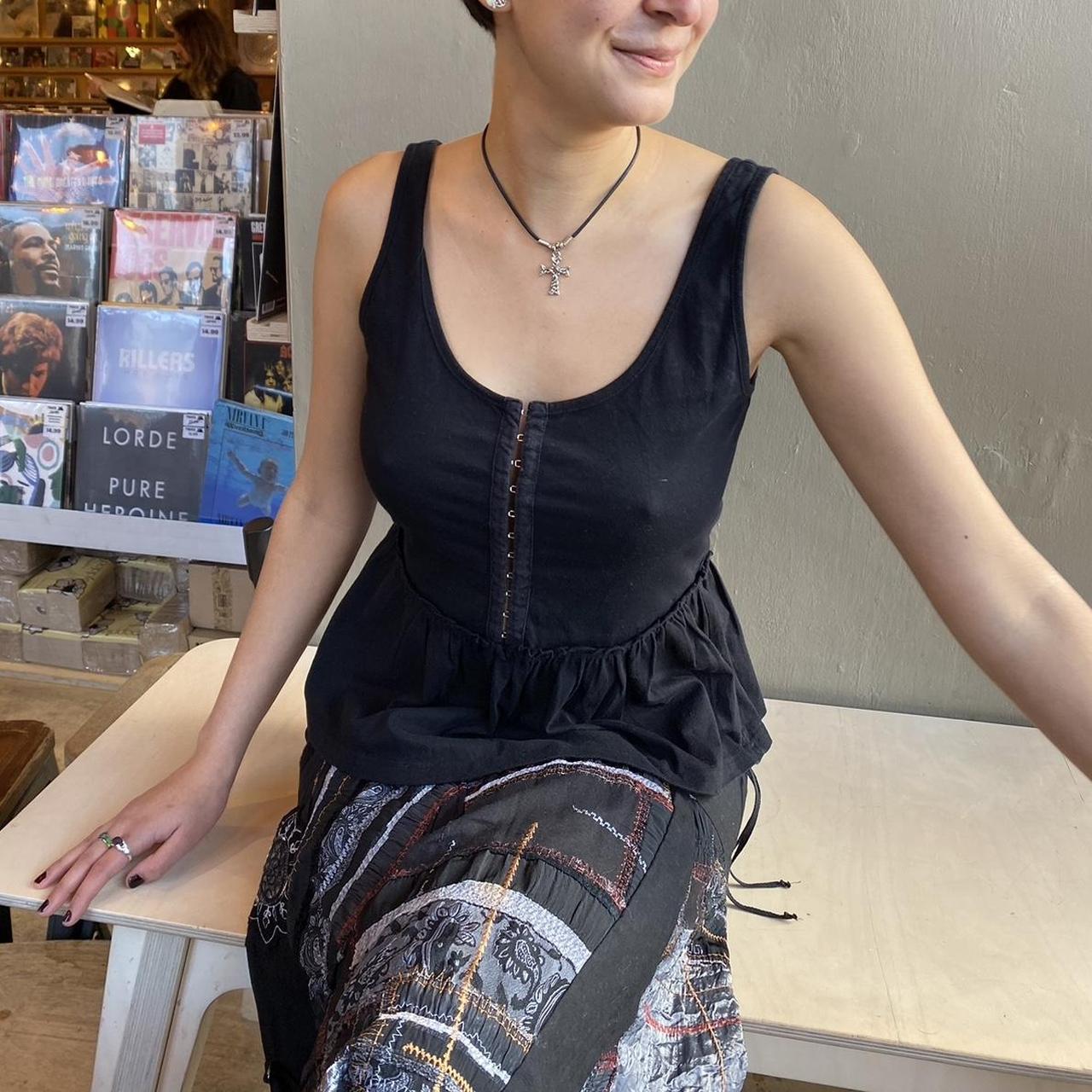 black hook and eye corset peplum top Depop