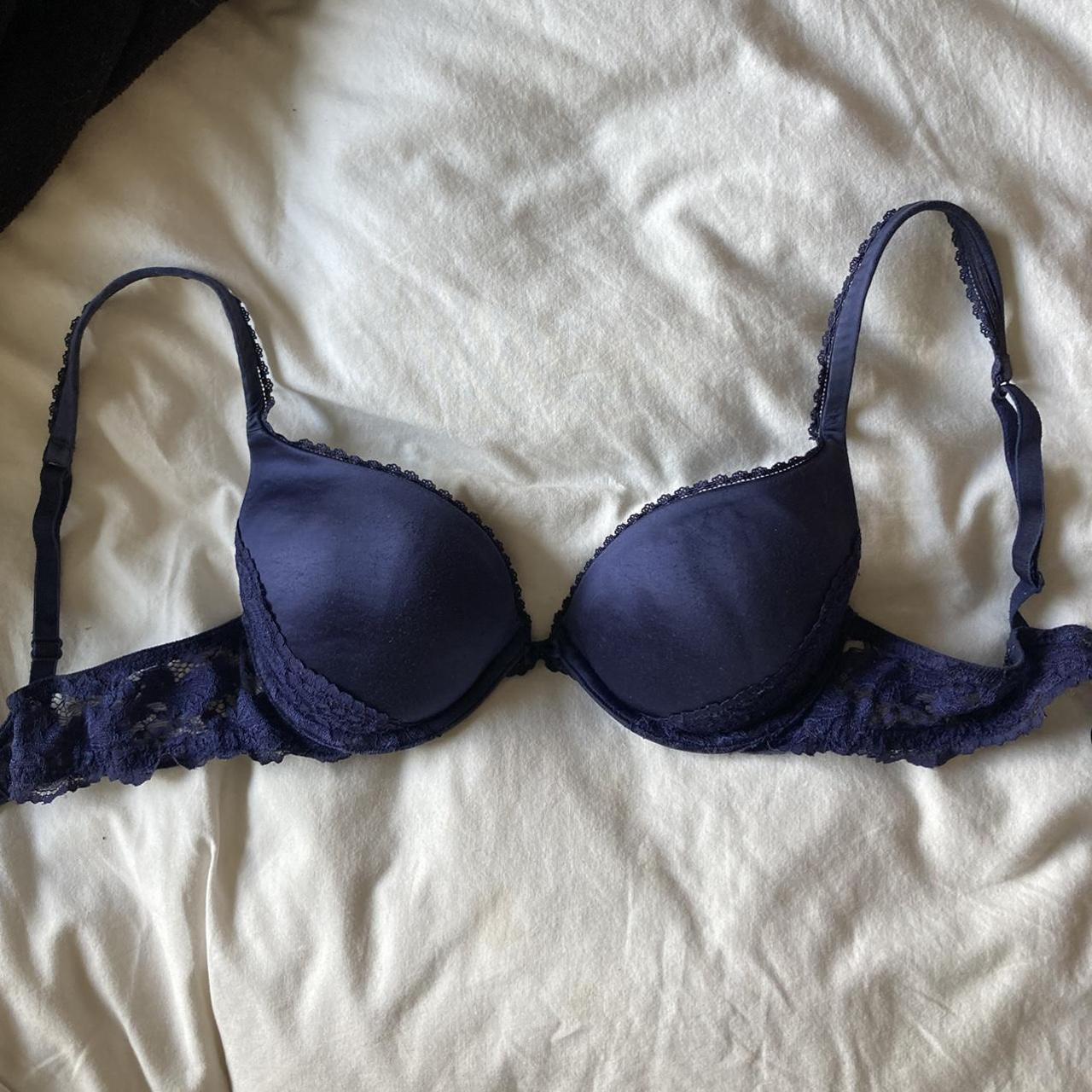 Navy blue silky push up lace bra 32B Good push up... - Depop