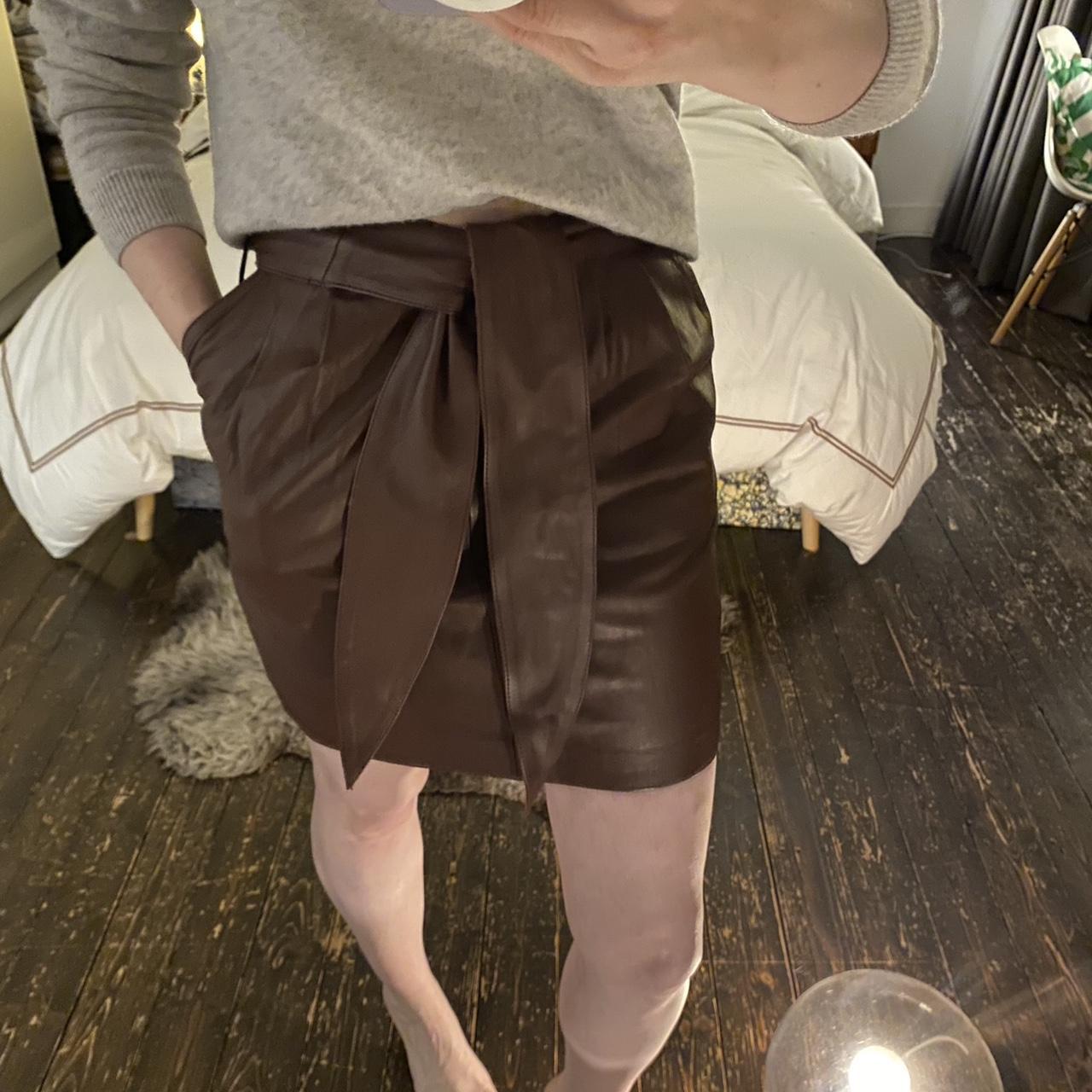 burgundy tie leather skirt