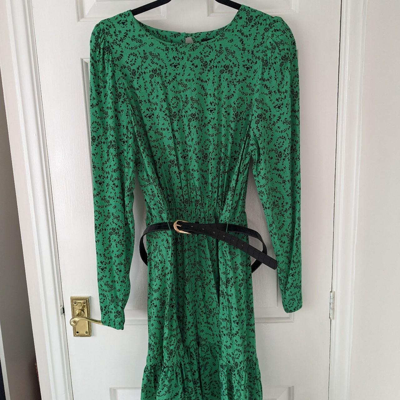 Green floral long sleeve dress, Aline with hem... Depop