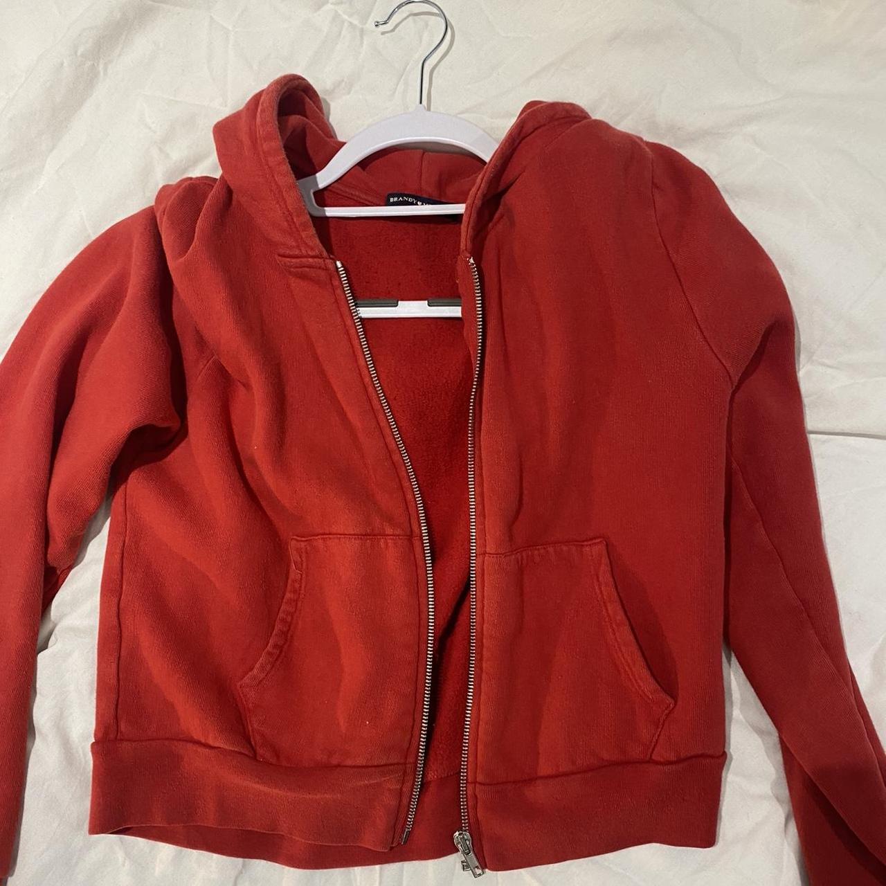 Brandy Melville Red Crop Zip Hoodie Good Condition - Depop