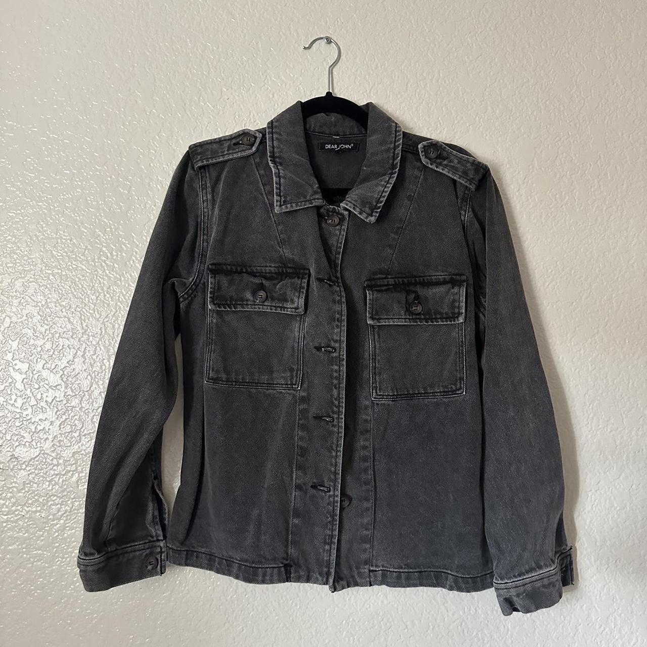 Black / Grey Denim Button Up Jacket cute white mid... Depop