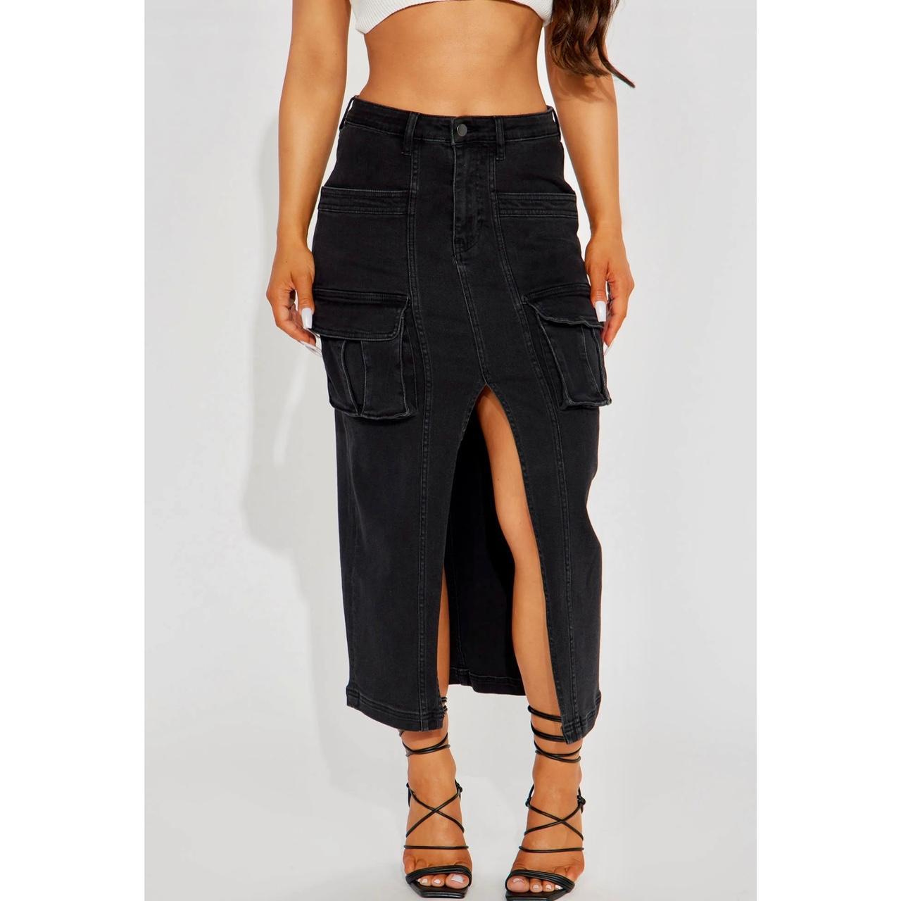 Denim cargo maxi skirt from FN♟️, Black wash
