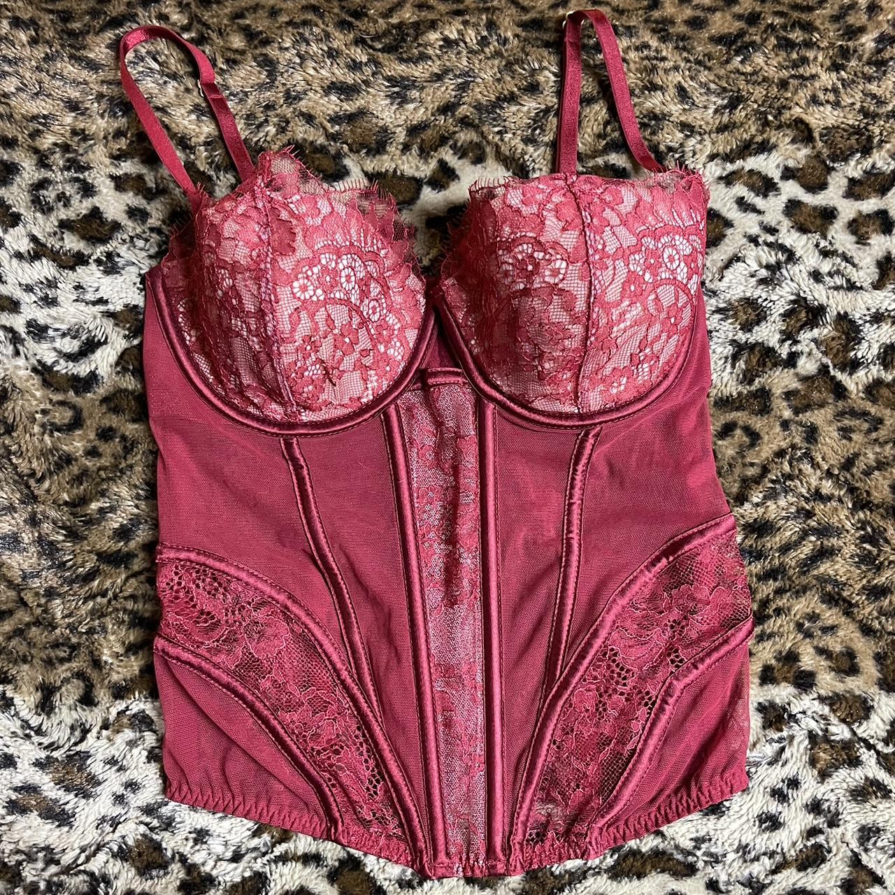 Victoria’s secret dark red lace detailed corset... - Depop