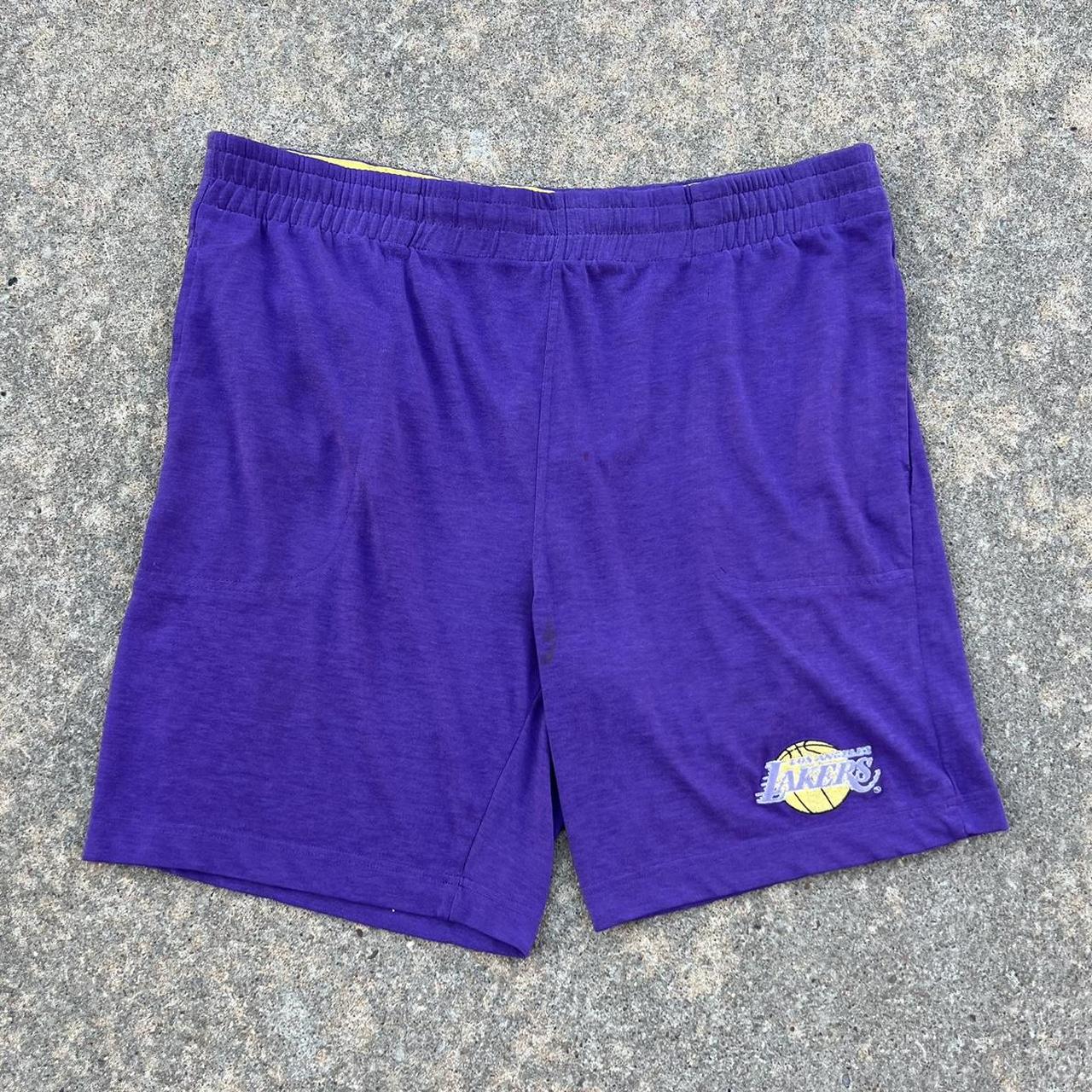 Repop Vintage purple and yellow Lakers jersey shorts - Depop