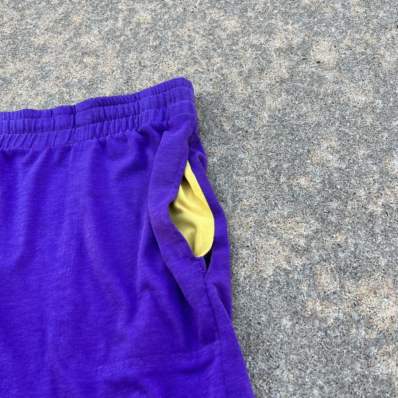 Repop Vintage purple and yellow Lakers jersey shorts - Depop