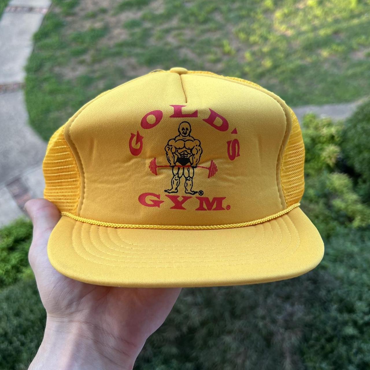 Vintage 90s Golds Gym Yellow and Red Snapback... - Depop
