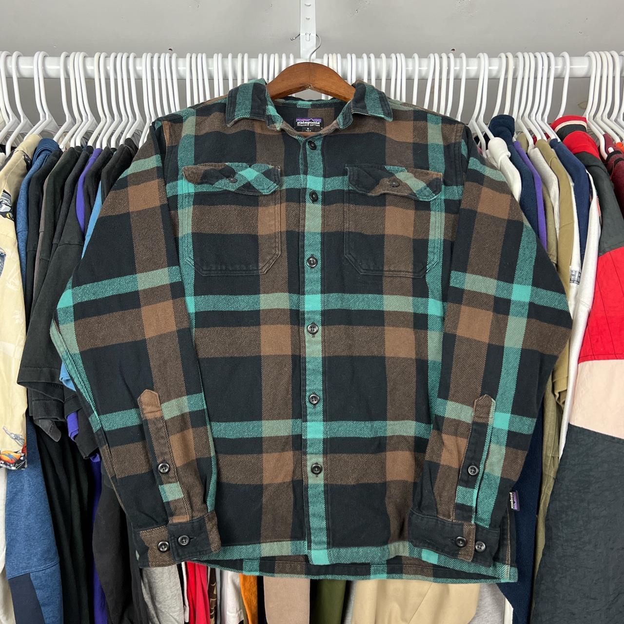 Men’s Patagonia Organic Cotton Green & Brown Plaid... - Depop