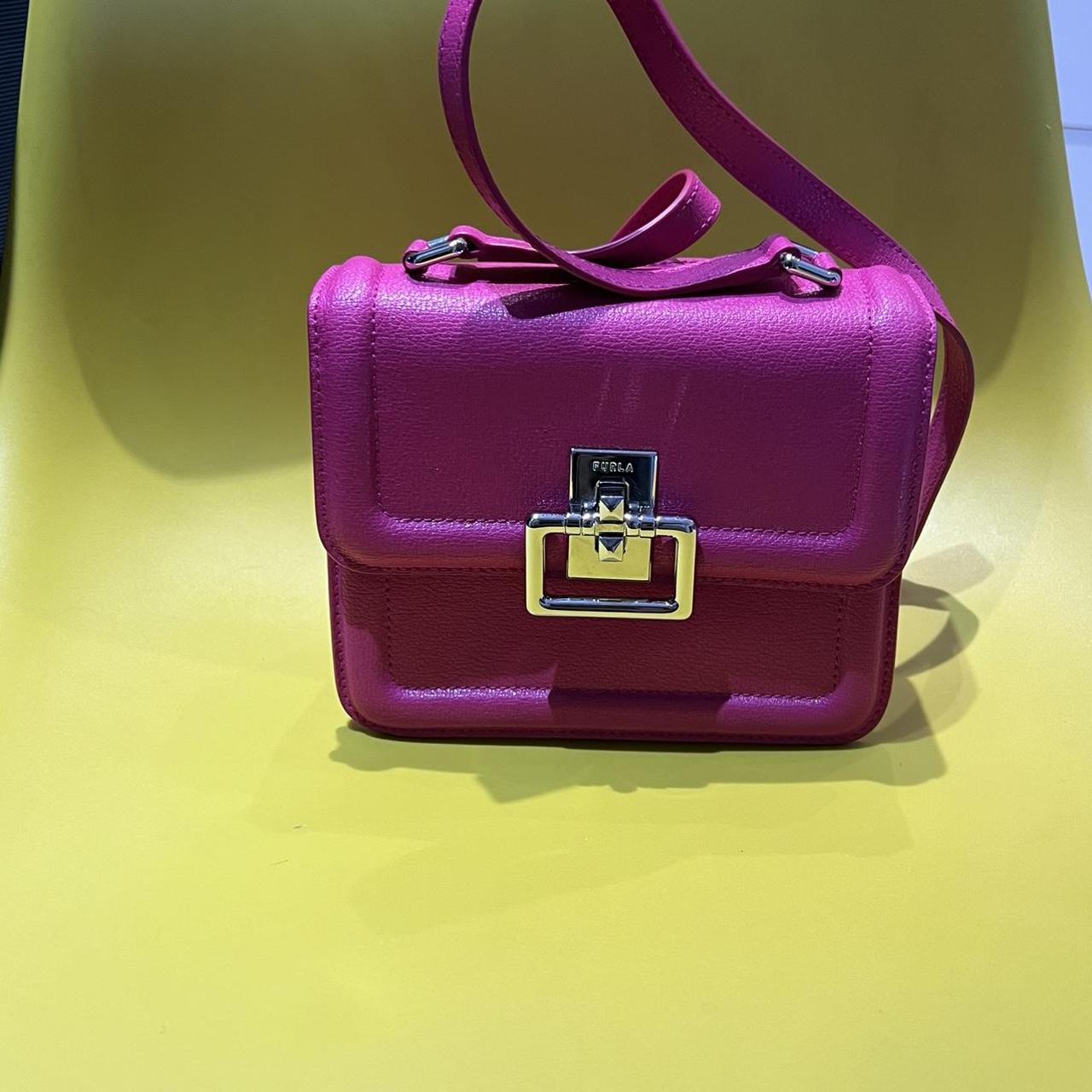 FURLA fuchsia bag. Worn twice. Comes with cards and... - Depop