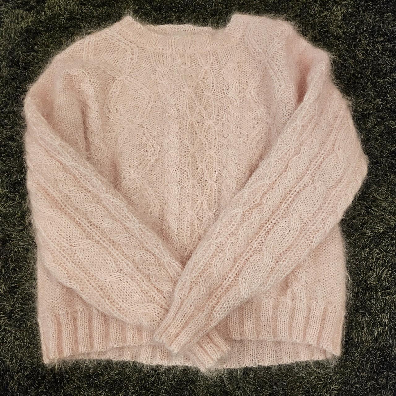 baby pink cable knit sweater, tagged L Depop
