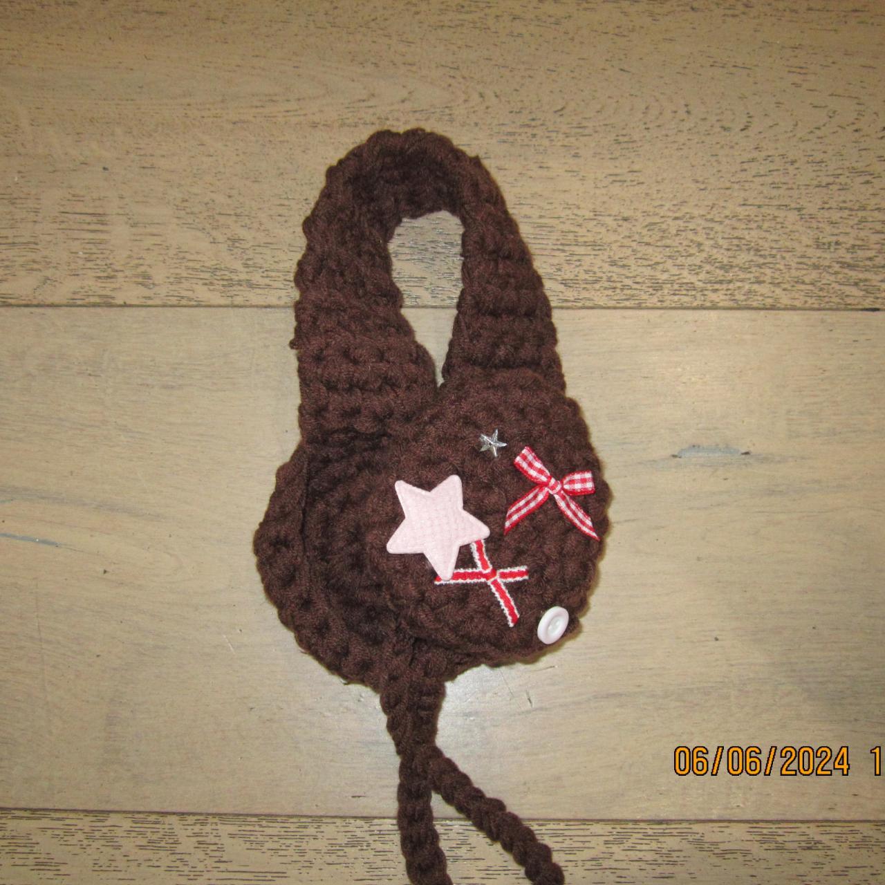 brown crochet ear muffs with cute detailing one size - Depop