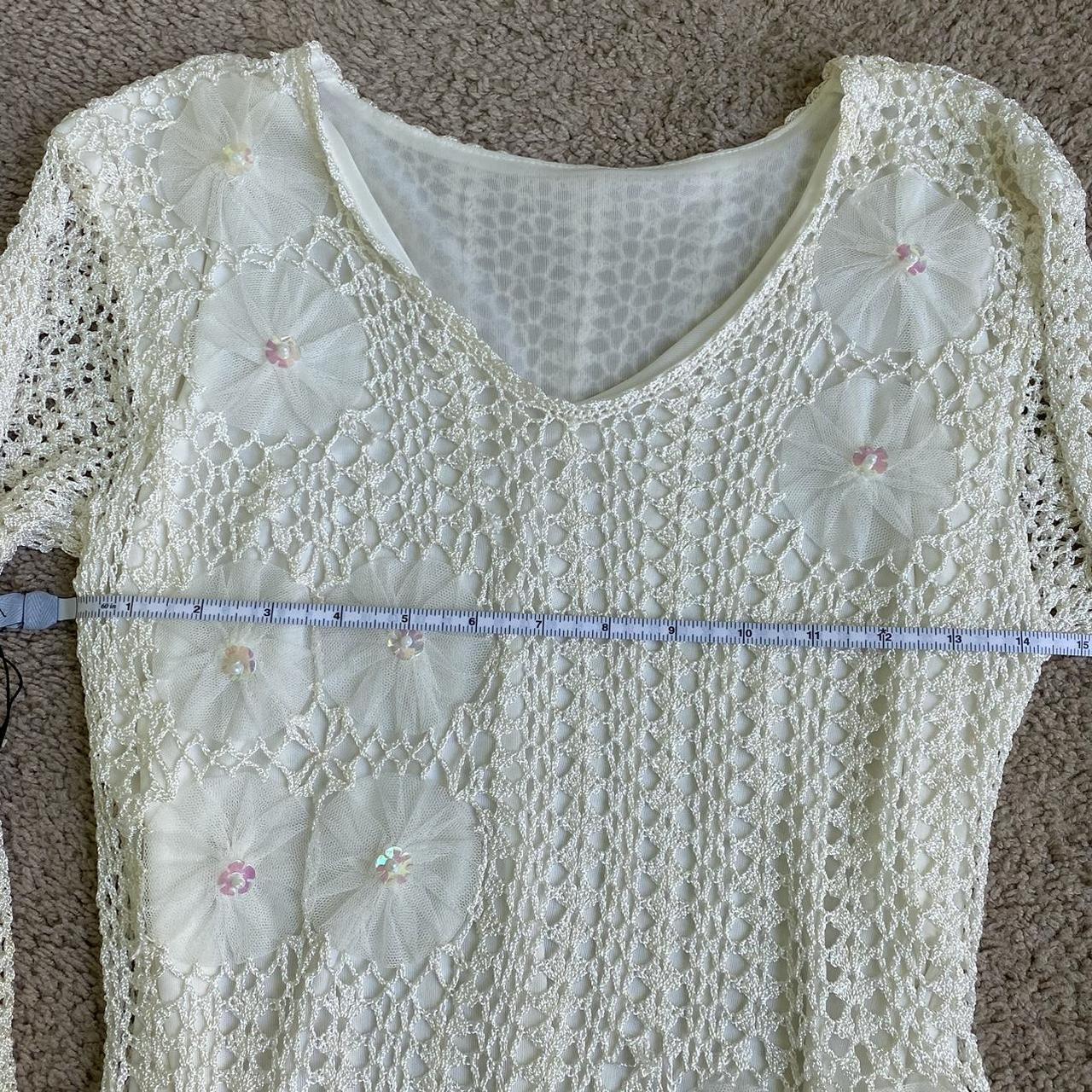 cream knit top sheer white top with knit layered... - Depop