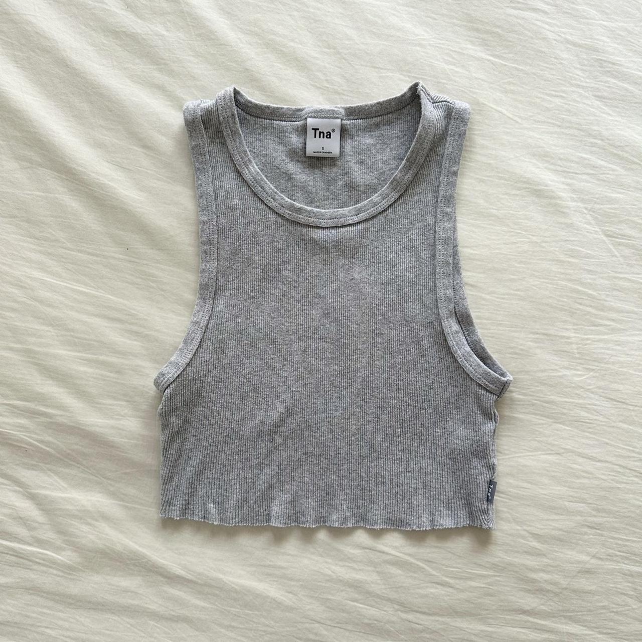 aritzia tna gray racer tank top grey tank top. worn... Depop