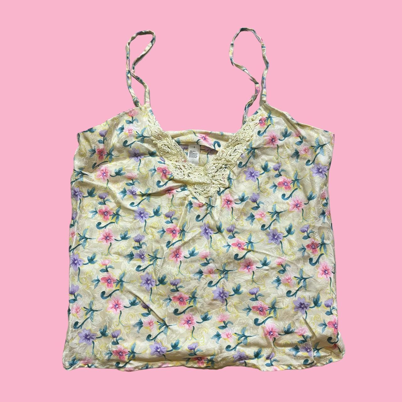 Yellow floral tank top Size s/m Ptp 18in Length... Depop