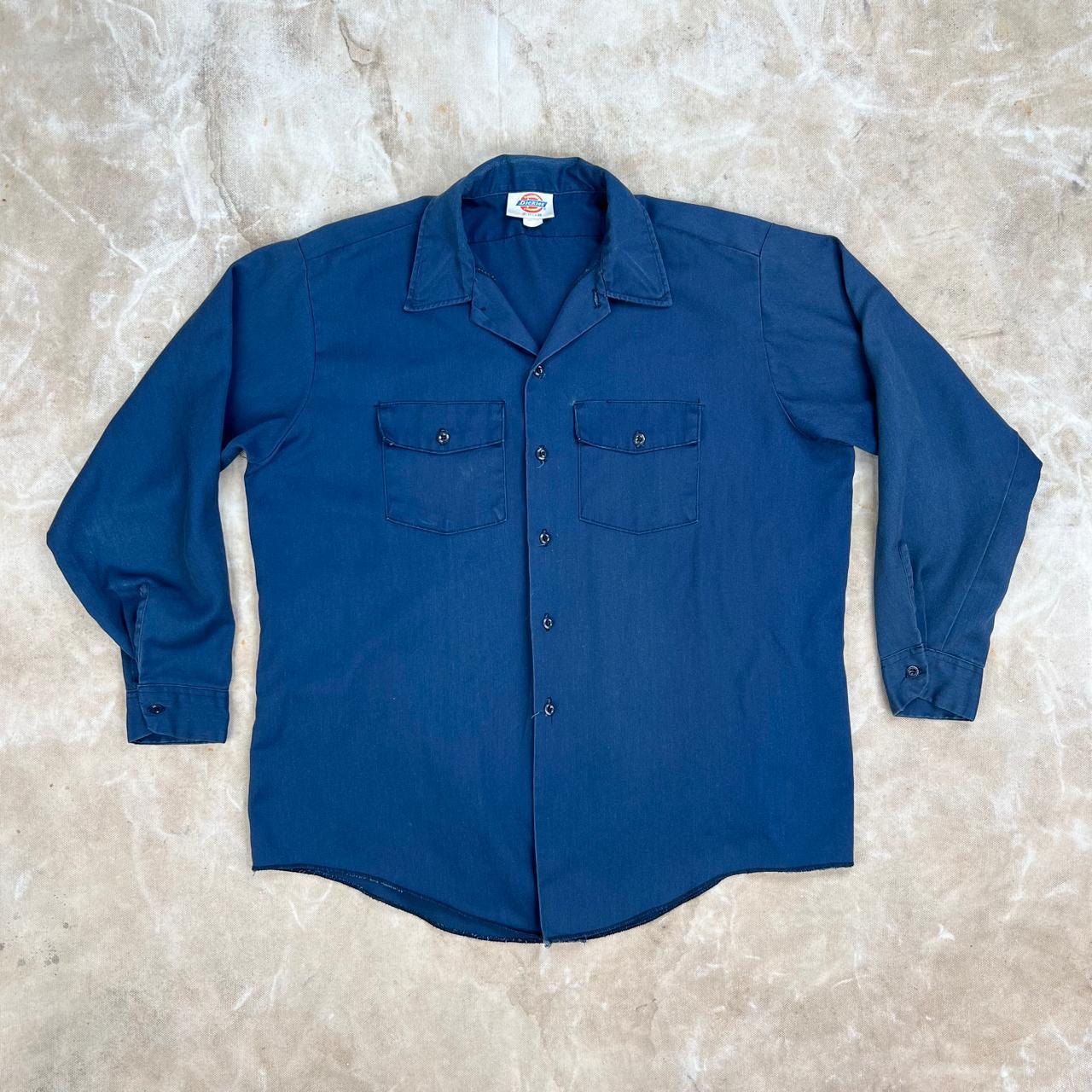 Vintage Dickies work shirt from the 1980s. Navy blue... - Depop