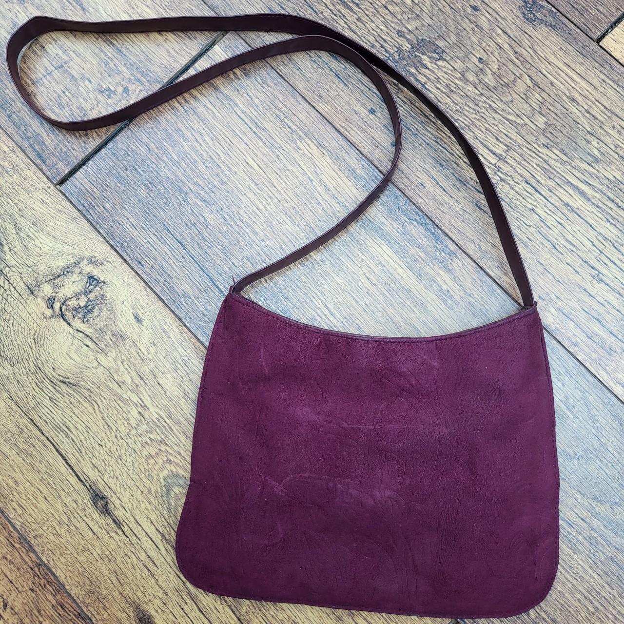 Faux suede and leather maroon Burgundy bag with zip... - Depop