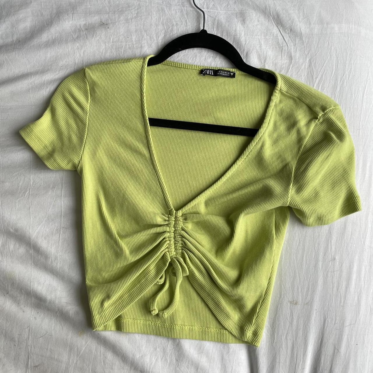 Zara green ruched crop top Size Small Never been... - Depop