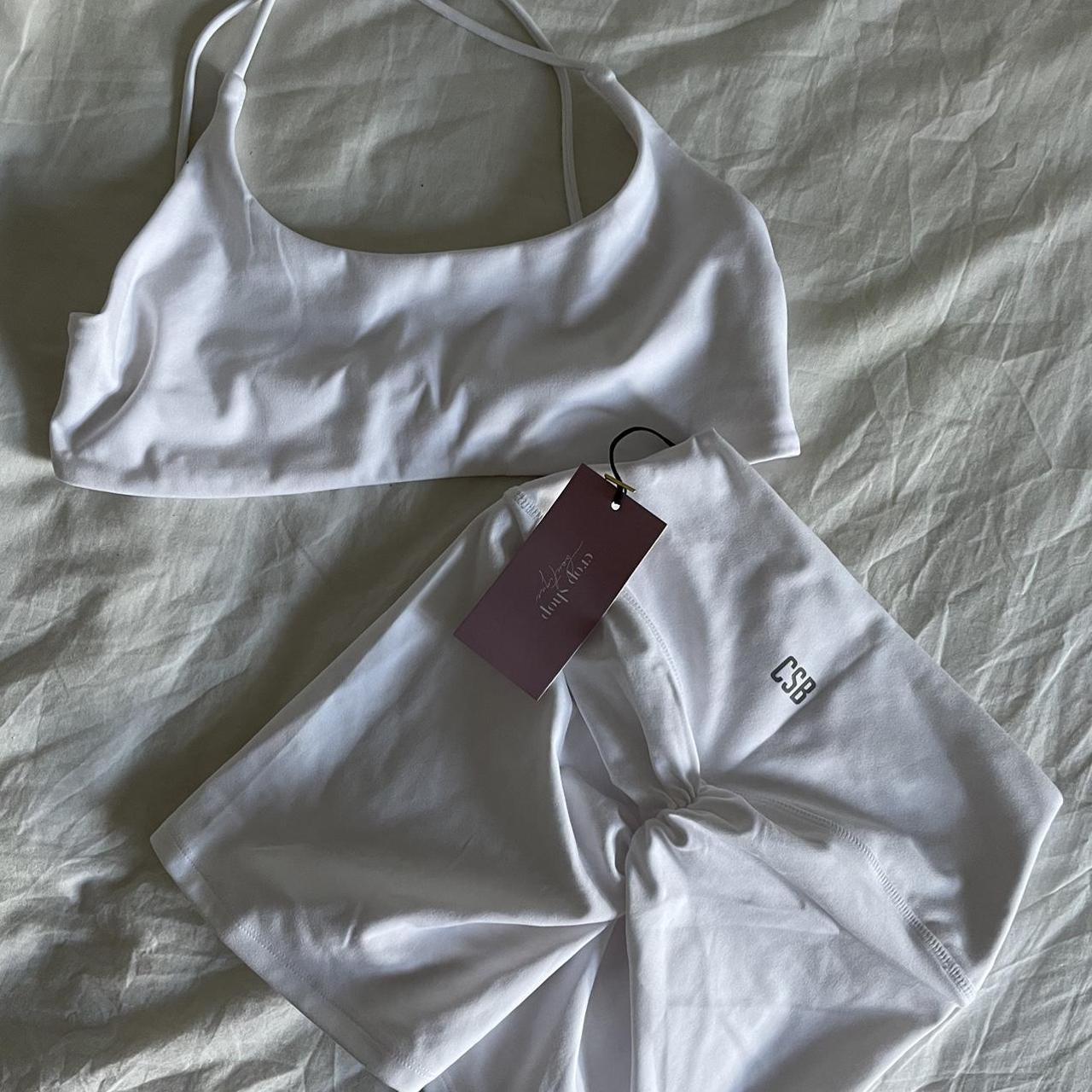CROP SHOP BOUTIQUE white workout matching set Depop