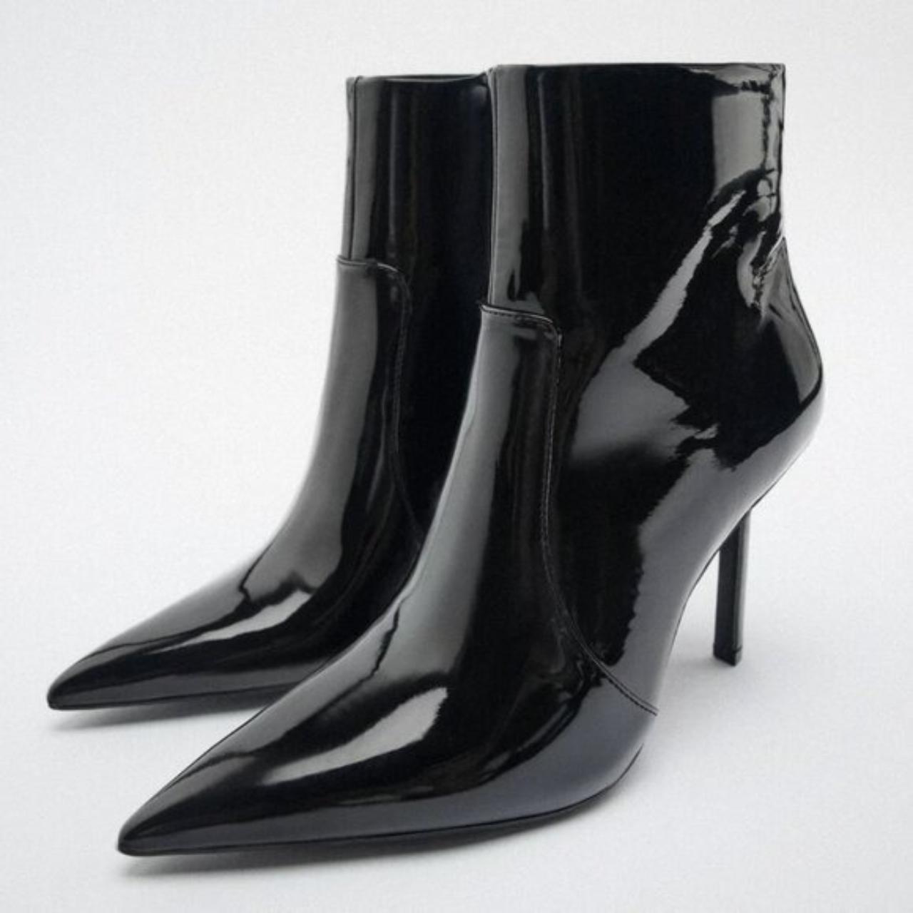 Faux Patent Patent Leather Booties Zara NWT Zara Heeled Ankle Boots Patent  Leather