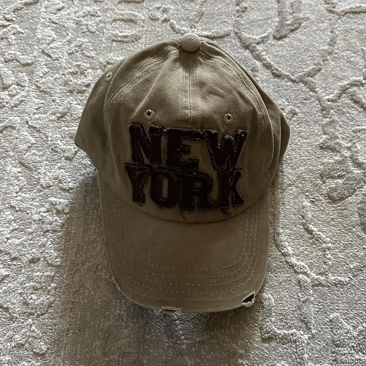 Distressed New York baseball cap in brown baseballcap Depop