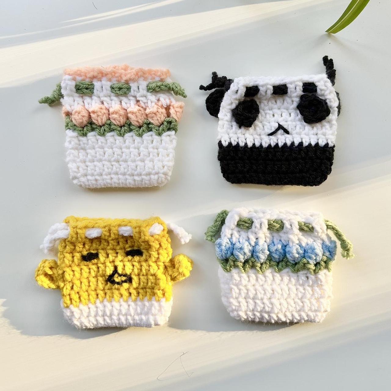 Crochet tulip drawstring pouch bag