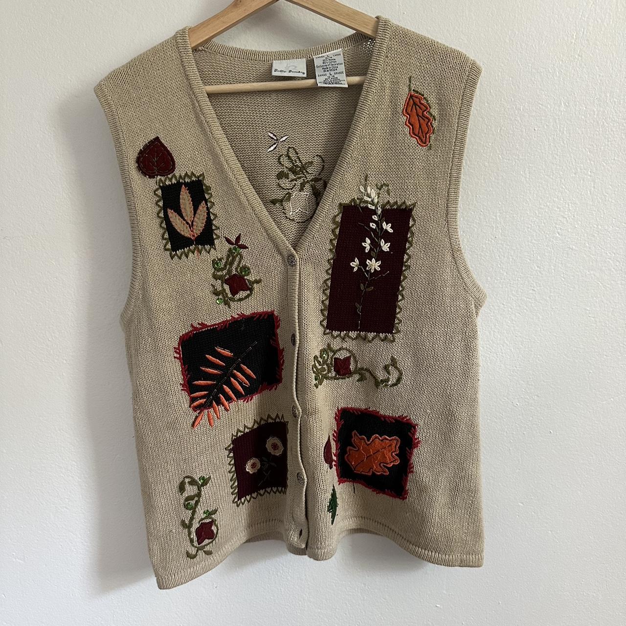 Tan and brown embroidered vest with a vintage 90s. Depop