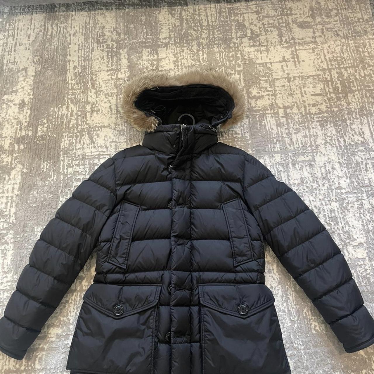 Men’s moncler cluny long down jacket black Size 2... - Depop