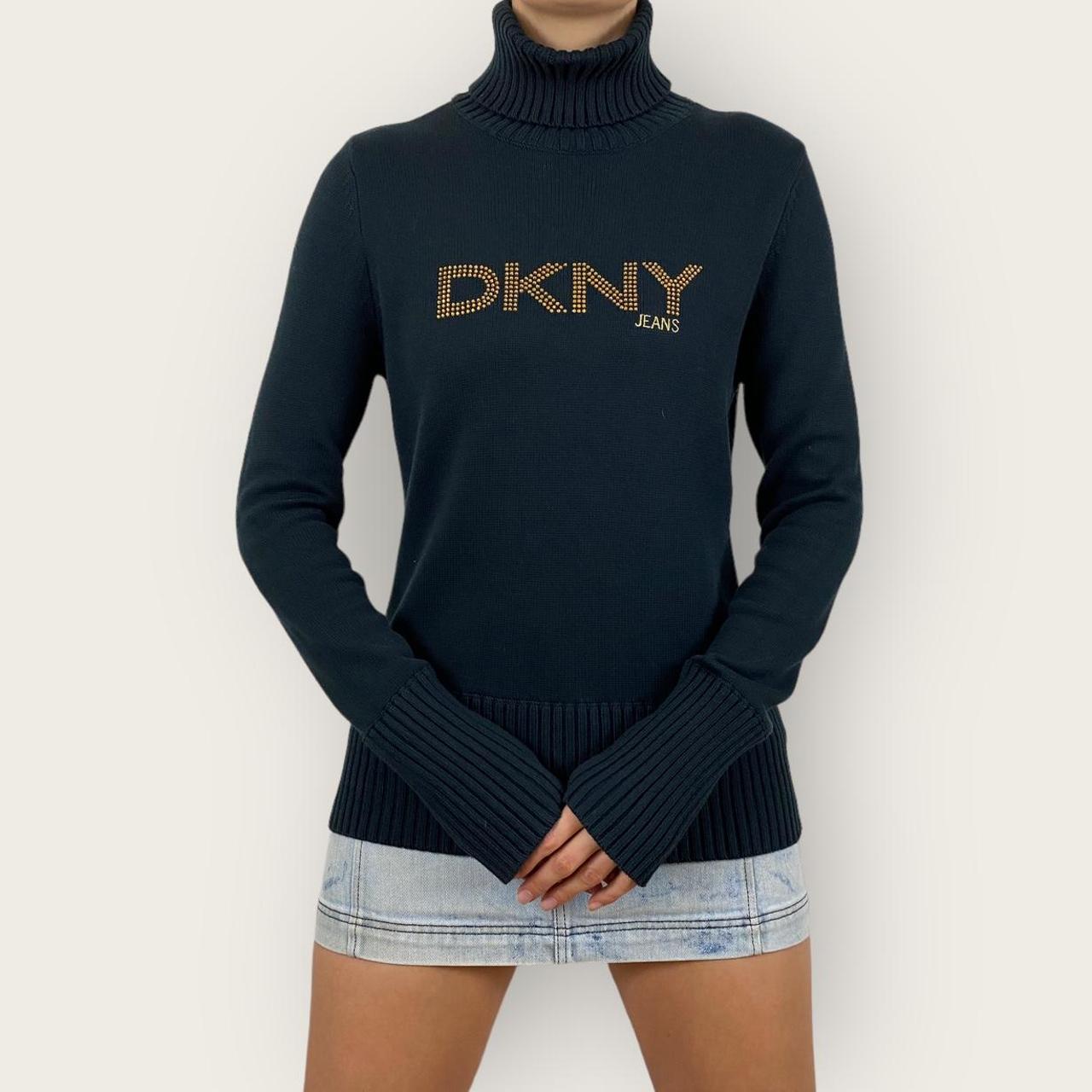 grunge preppy y2k minimalist dkny knit jumper Size... - Depop