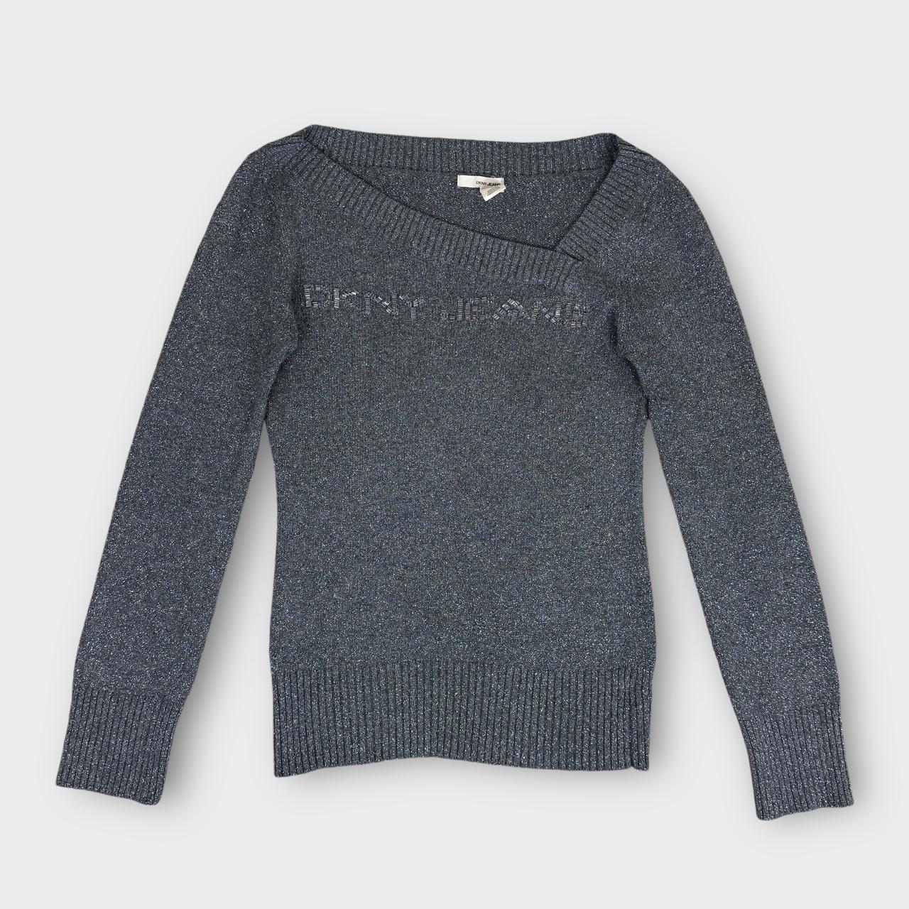dkny knit sweater asymmetric neckline vintage grey Depop