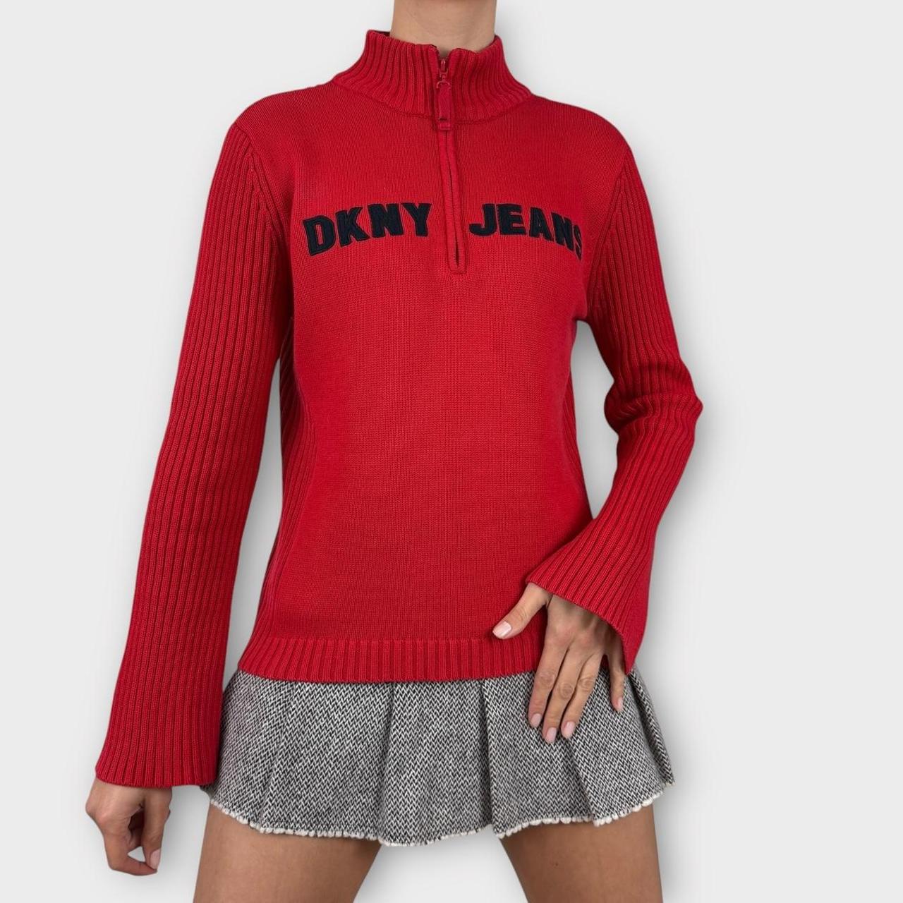 dkny quarter zip jumper red vintage sweater y2k | Depop