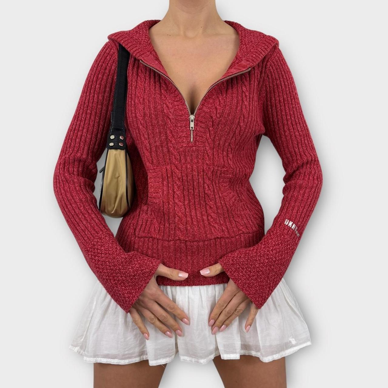 dkny quarter zip jumper red vintage sweater y2k | Depop