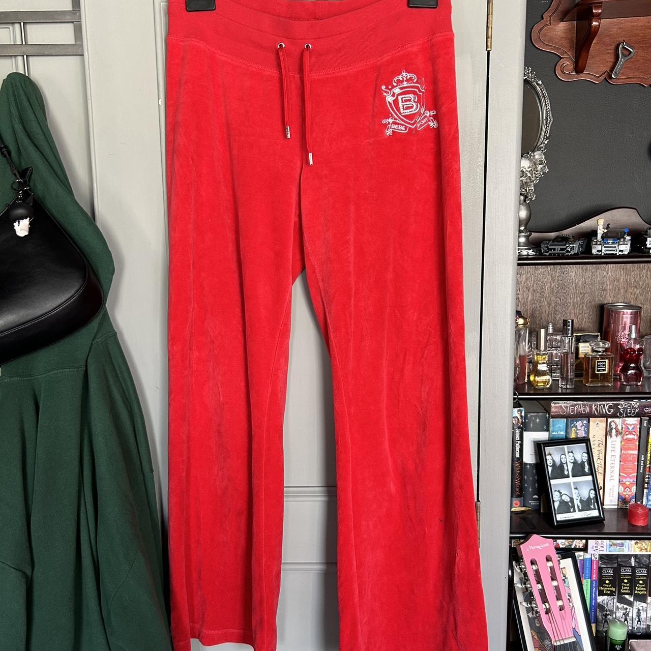 vintage bebe joggers red/pinky colour size m fits... - Depop