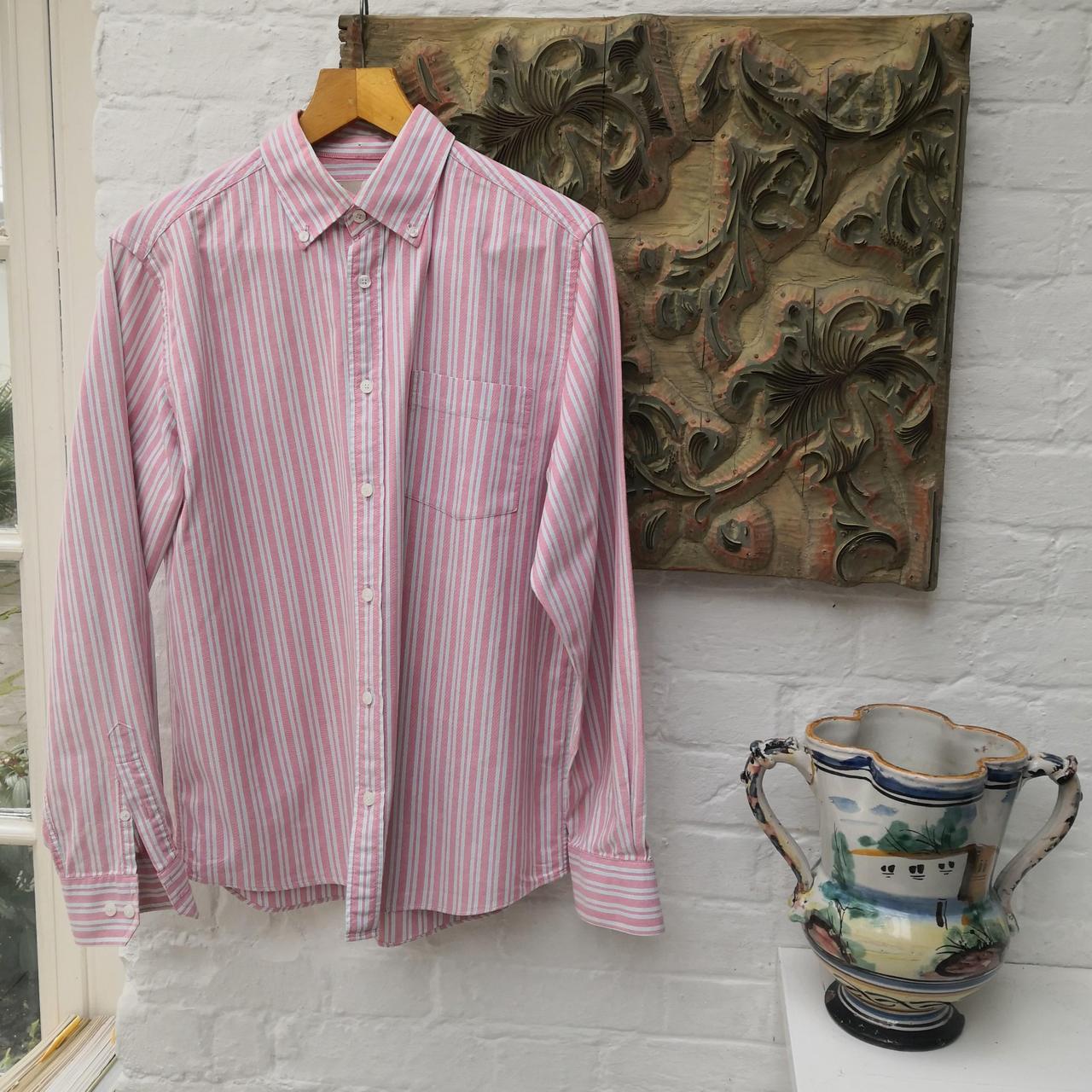John Lewis Men's Pink and Grey Shirt Depop