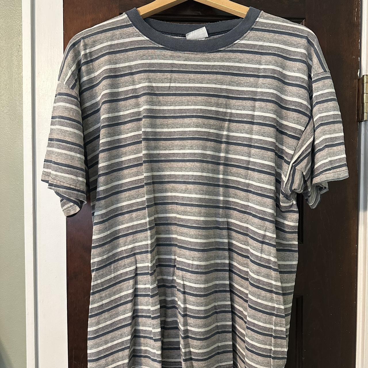 Striped tshirt blue/grey/white. Good condition! - Depop