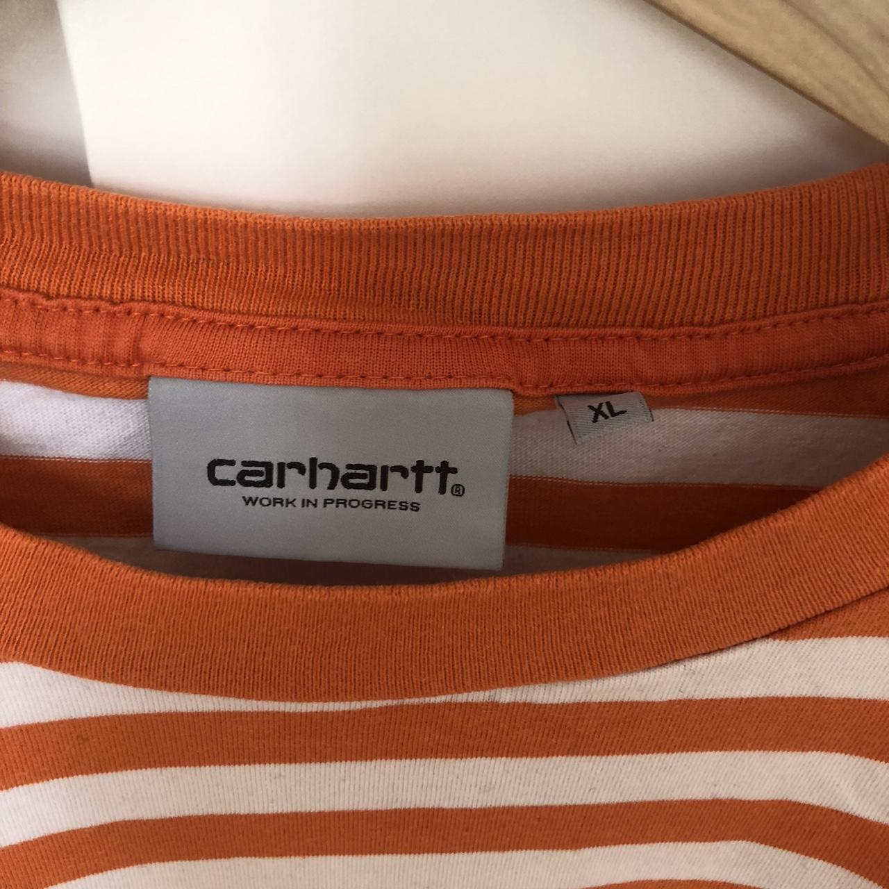 carhartt wip stripe orange white t shirt - size XL -... - Depop