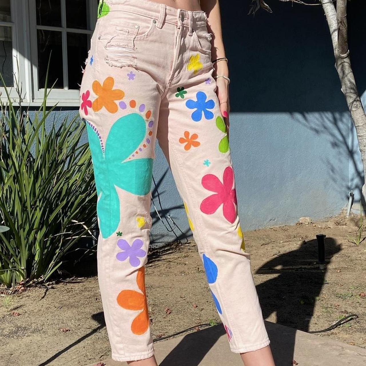 Painted on sale flower jeans