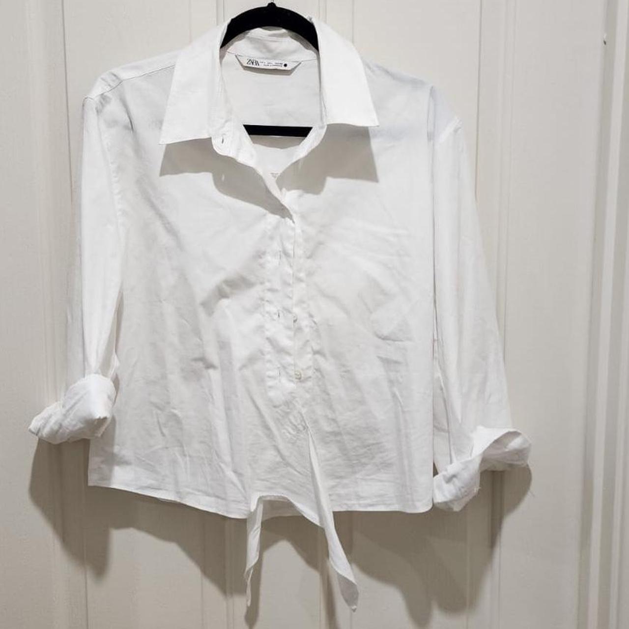 Zara white shirt tie crop size L - Depop