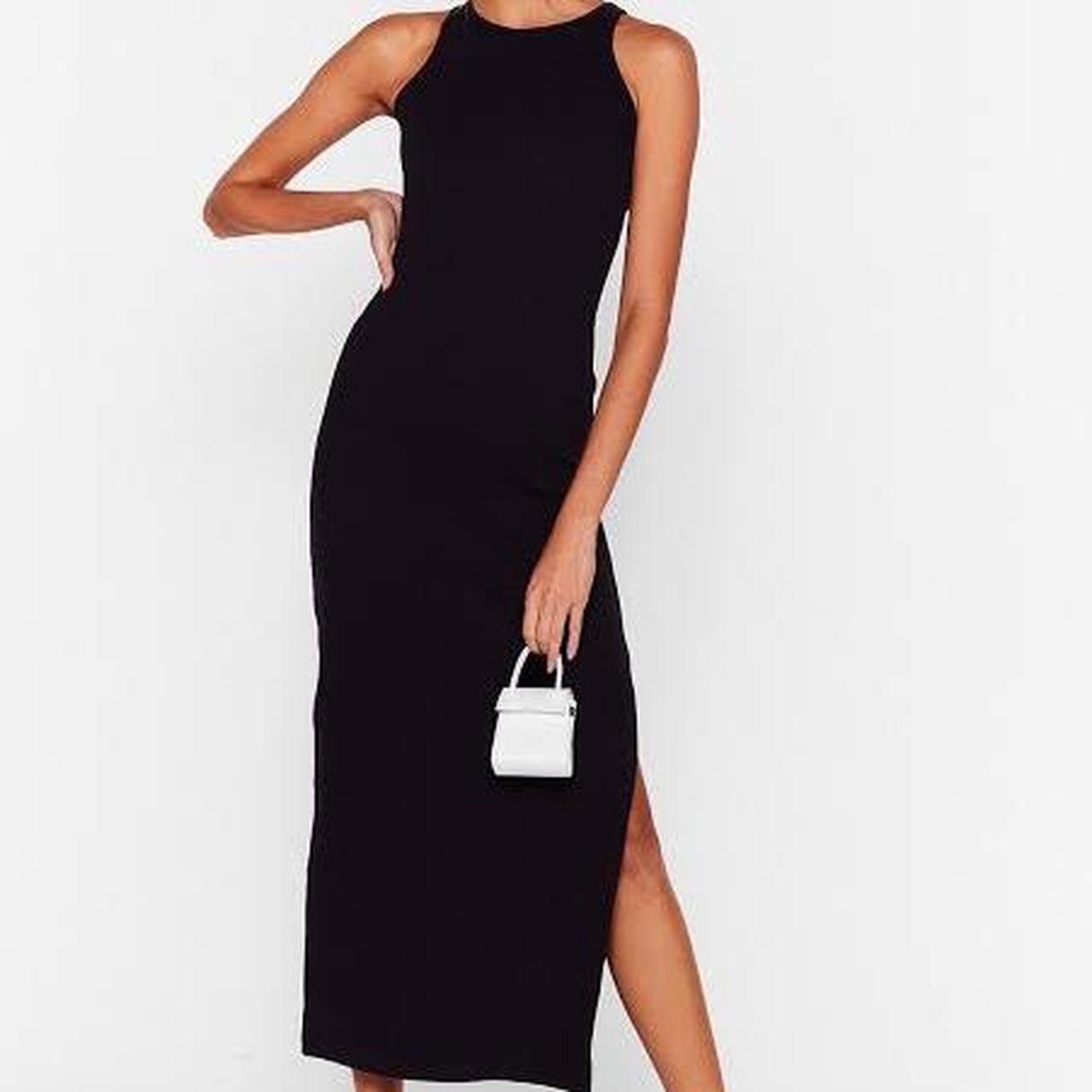 Nasty Gal Ribbed Racer Back Bodycon Midi Dress... | Depop