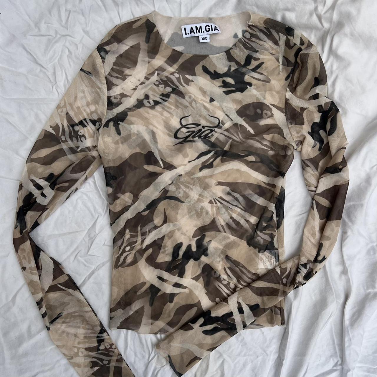 I.AM.GIA. camo mesh long sleeve worn once, size XS - Depop