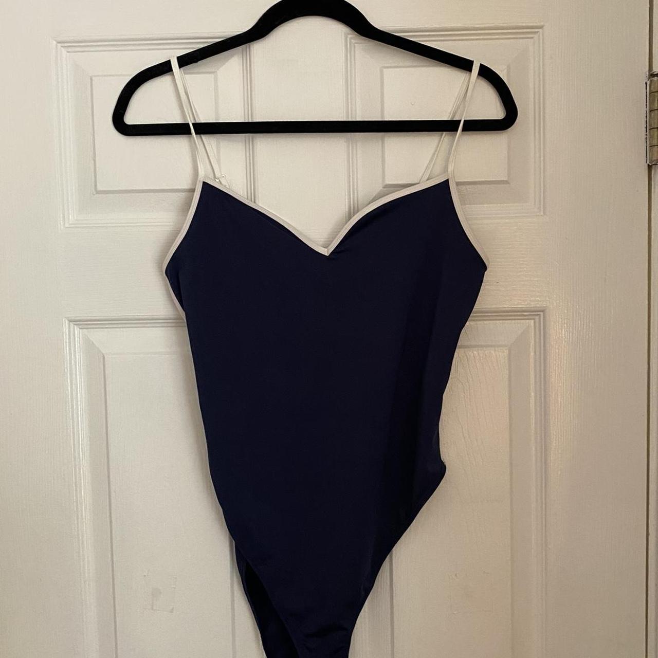 Zara Bodysuit Navy With White Piping Never Worn Depop