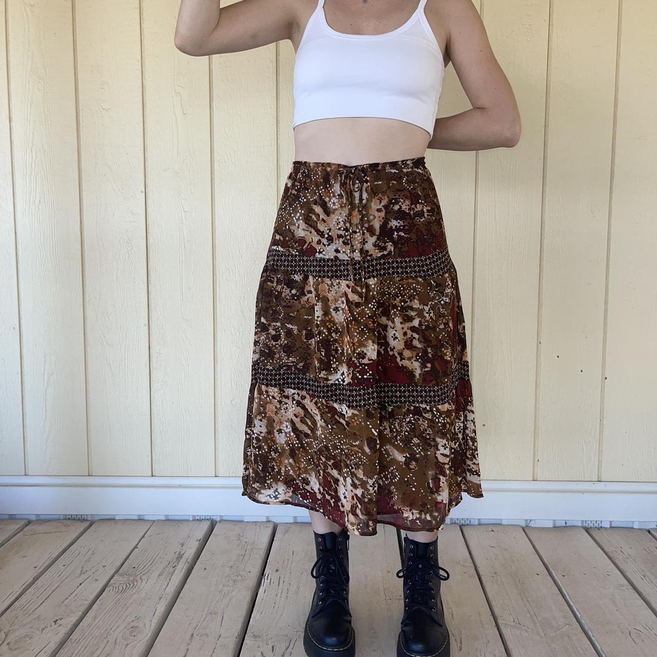 Sag Harbor Women's Burgundy and Brown Skirt | Depop