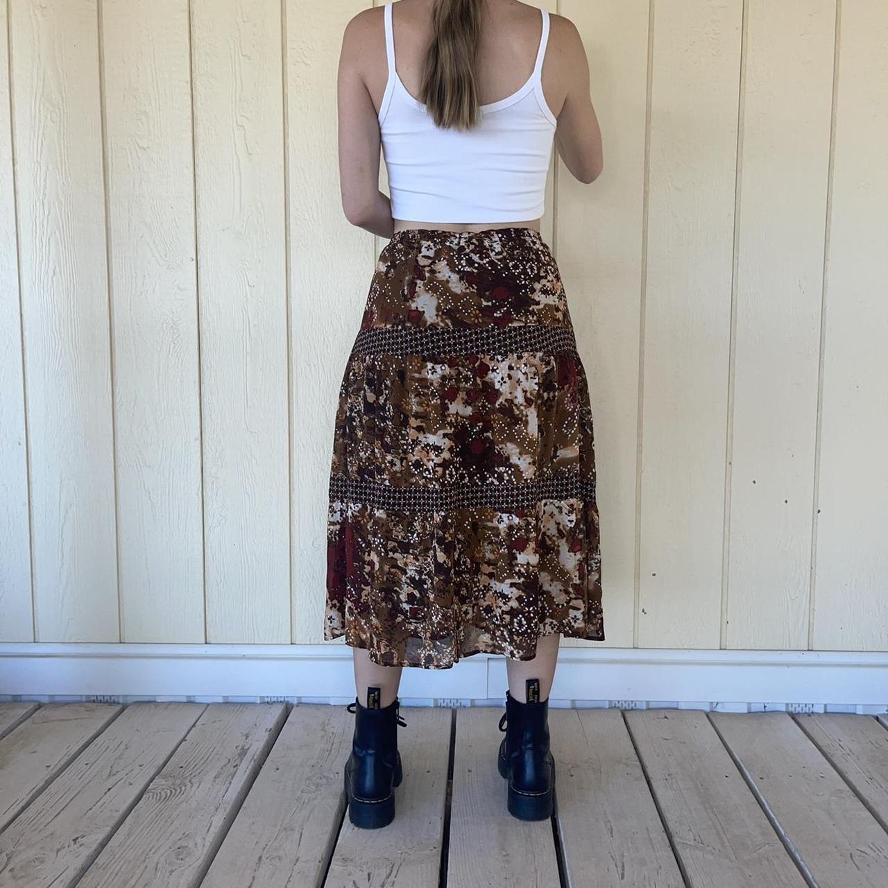 Sag Harbor Women's Burgundy and Brown Skirt | Depop