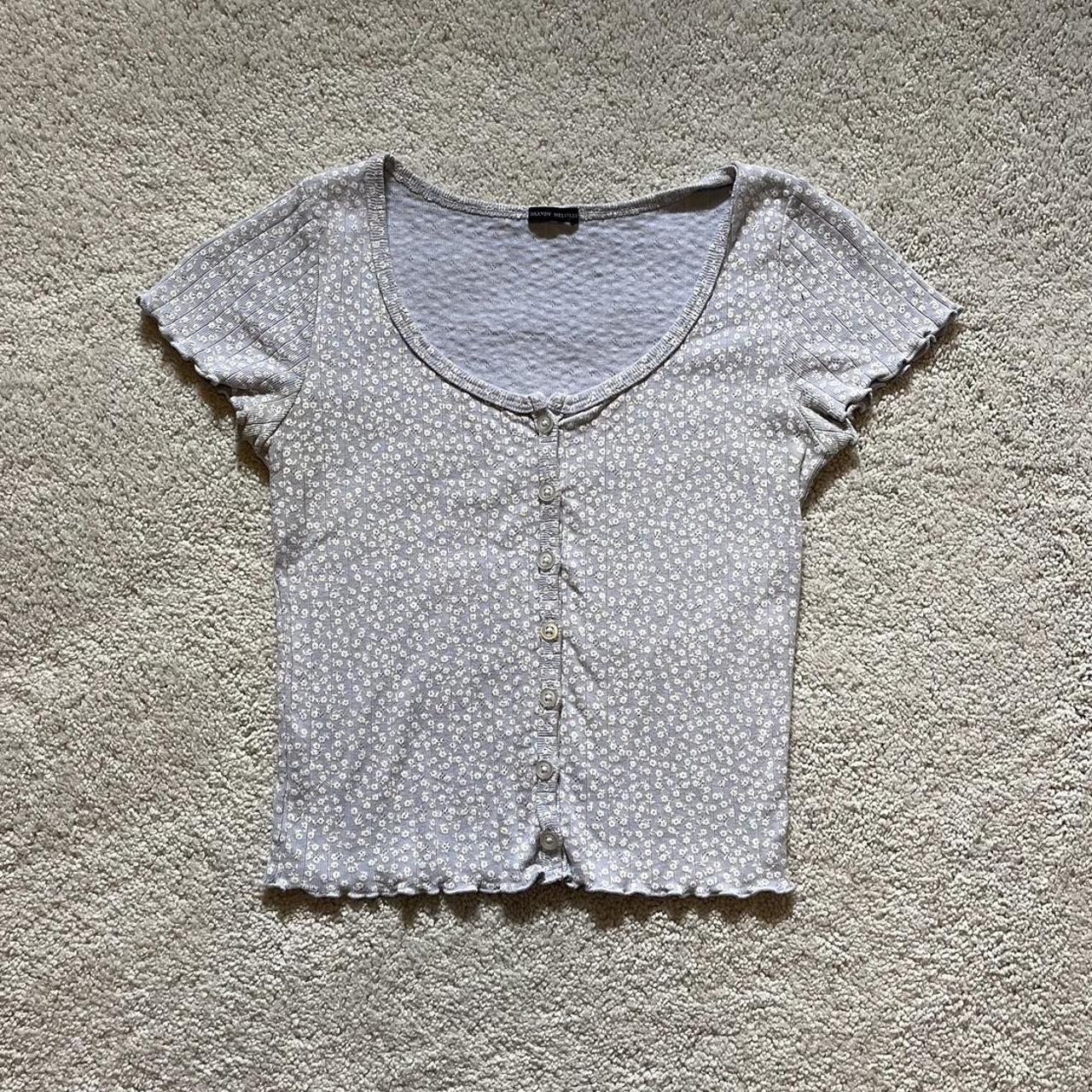 brandy melville baby blue and white floral button up... Depop