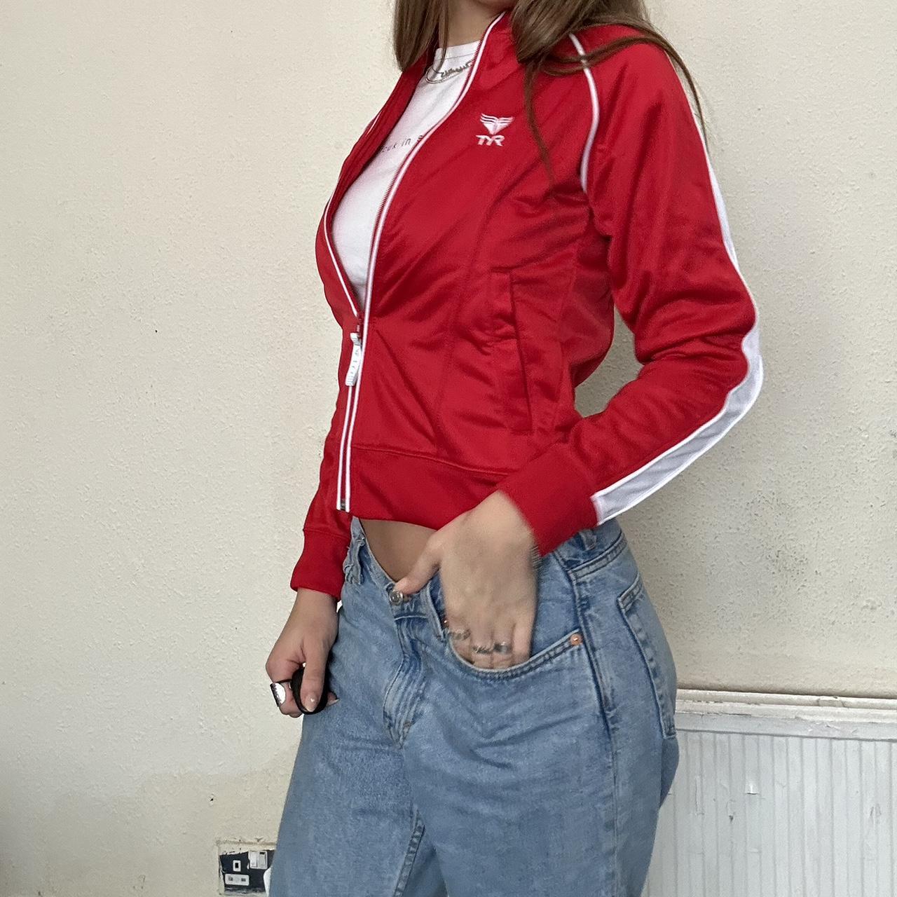 Women's Red and White Jacket Depop