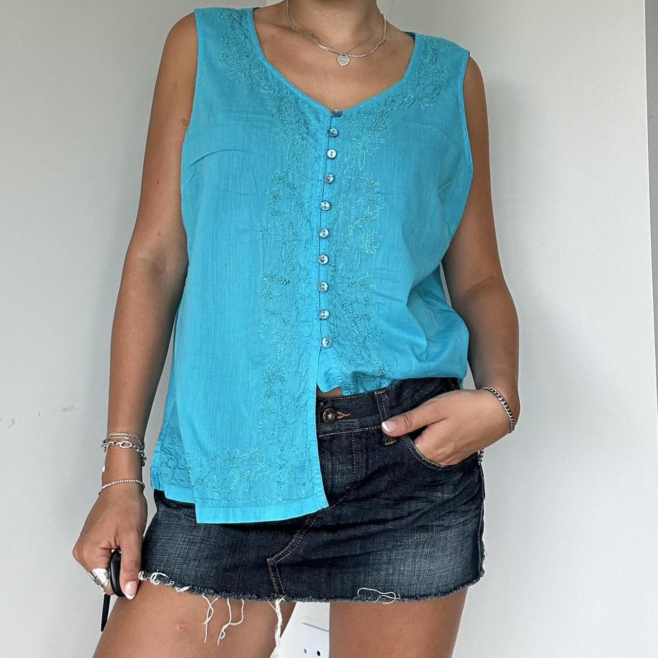 Linen vest top Bright blue linen trim t shirt/... Depop